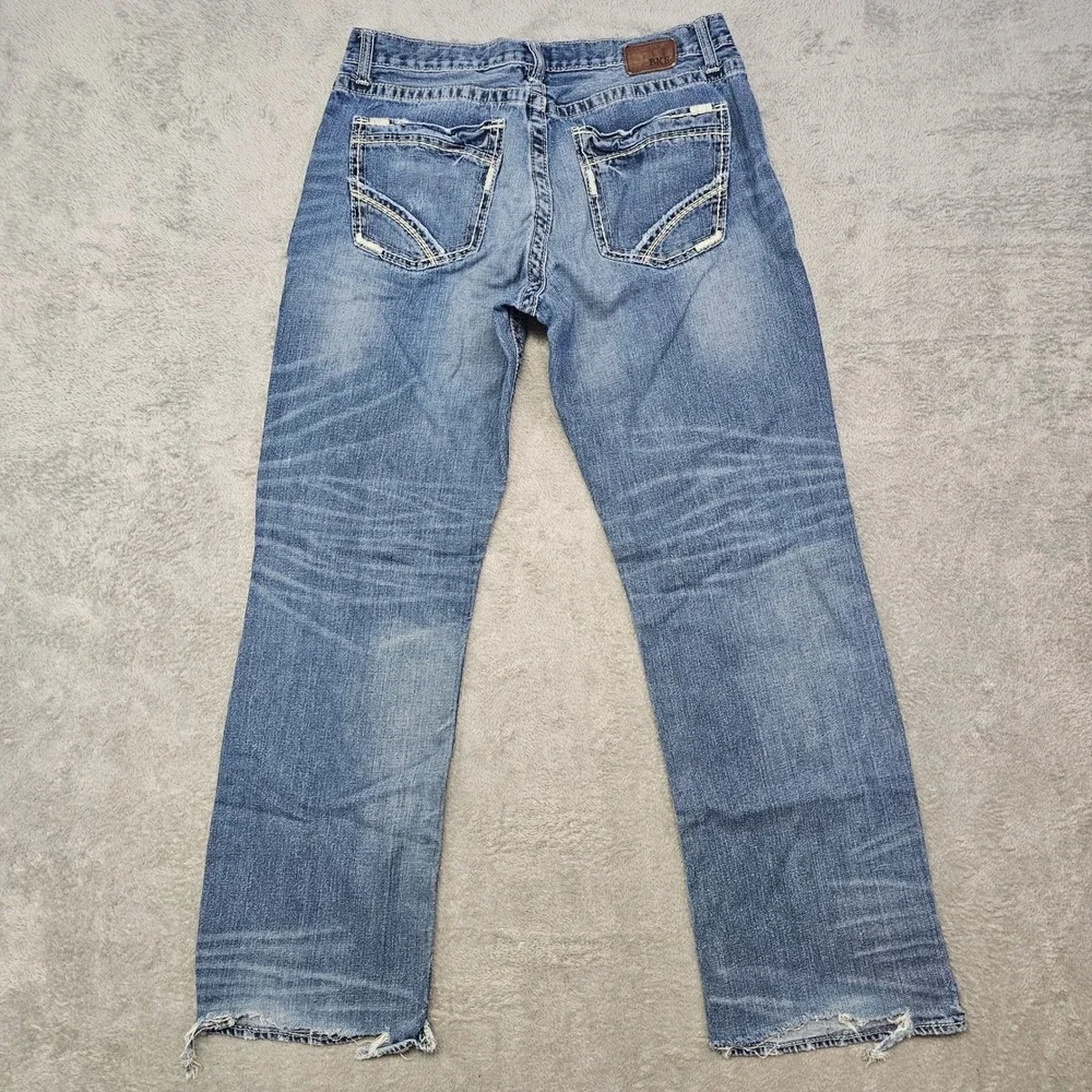 Tyler Straight Jeans Mens 34R Paint Splatter Raw Hem‎ Distressed Denim
